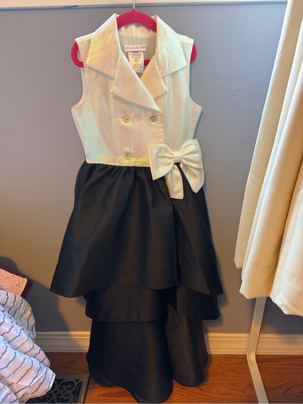 Bonnie Jean Iridescent Cream and Black Party Dress with Bow
